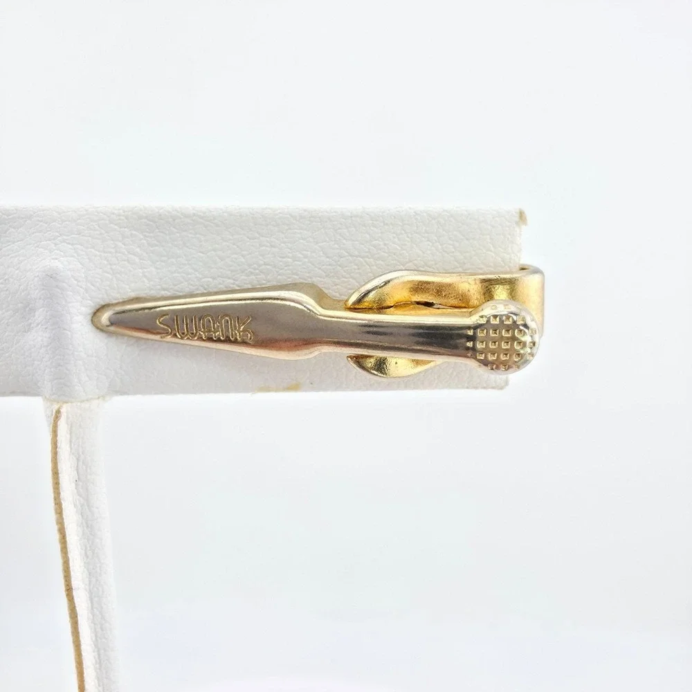 Vintage SWANK Tie Clip Tie Bar Tie Clasp Minimalist Textured Gold Tone FREE $HIP